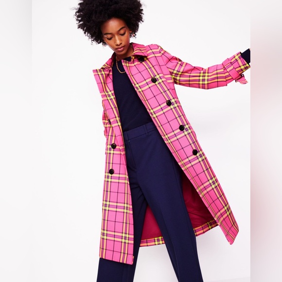 NWT Boden Cheltenham Trench Coat Pink Neon Check US 10 / UK 14P - Picture 6 of 16